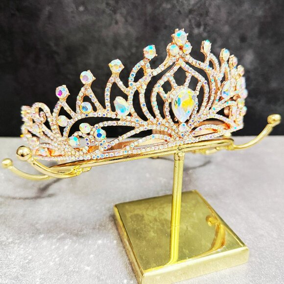 Diamond Gold Tiara, Tiara with Comb, Princess Tiara, Costume Cosplay Headband - Picture 4 of 8